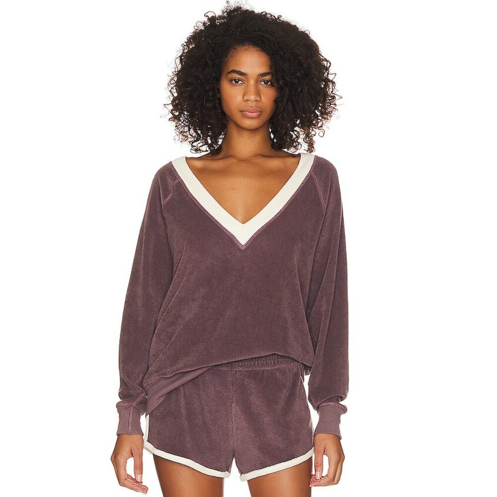 THE GREAT V-Neck Terry Sweatshirt NWT - Vintage Mulberry, Size 0 (XS)